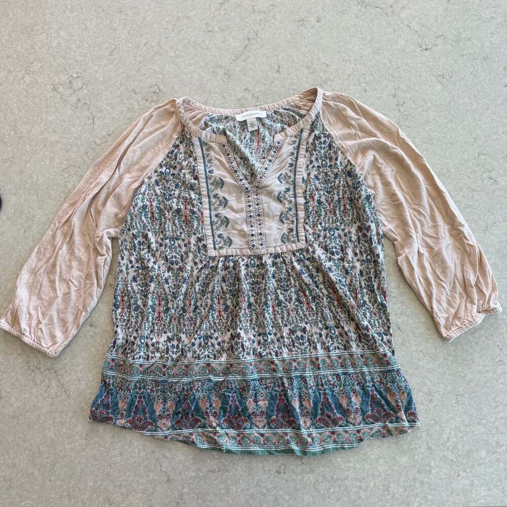 Vintage America Women's Floral Boho Embroidered Peasant Top Blouse Size L